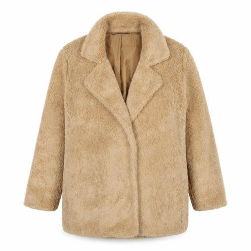Boohoo Women’s Beige Size 4 Teddy Fleece Mid-Length Overcoat