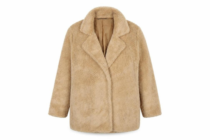 Boohoo Women’s Beige Size 4 Teddy Fleece Mid-Length Overcoat