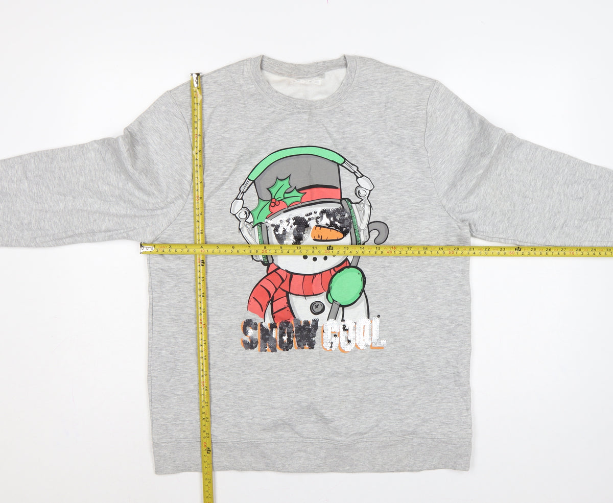 Next Girls Grey 16 Years Pullover Sweatshirt Christmas Snowman Sequin