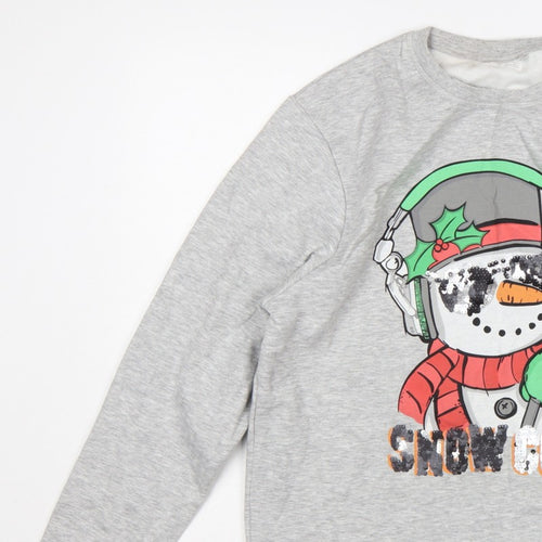 Next Girls Grey 16 Years Pullover Sweatshirt Christmas Snowman Sequin