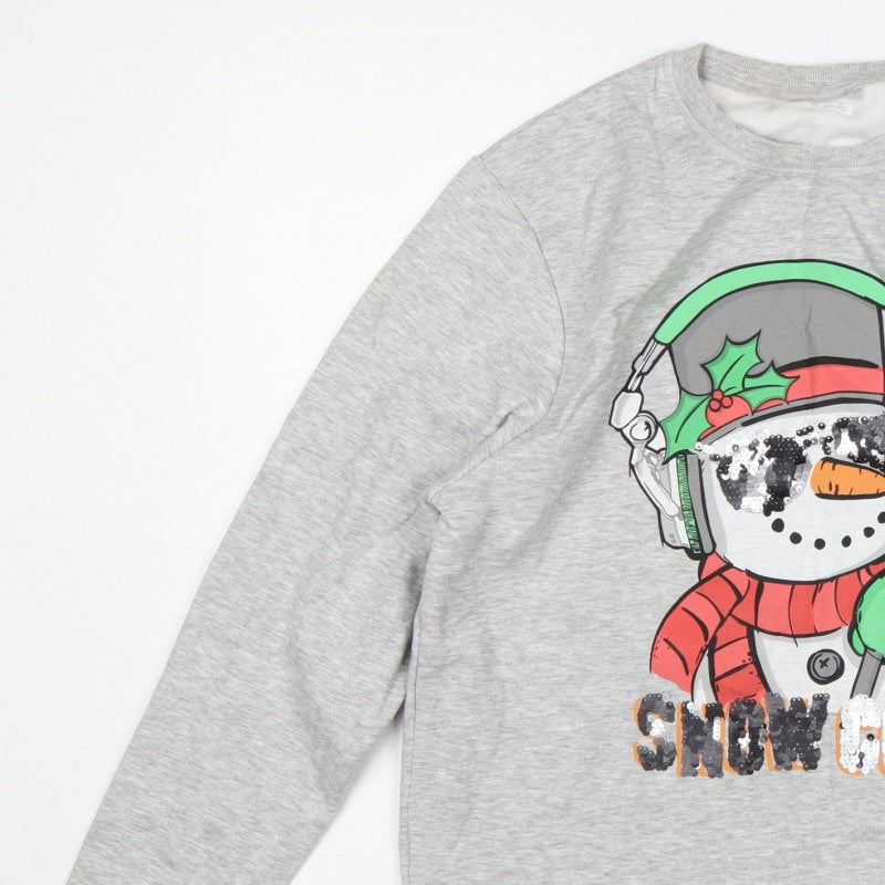 Next Girls Grey 16 Years Pullover Sweatshirt Christmas Snowman Sequin