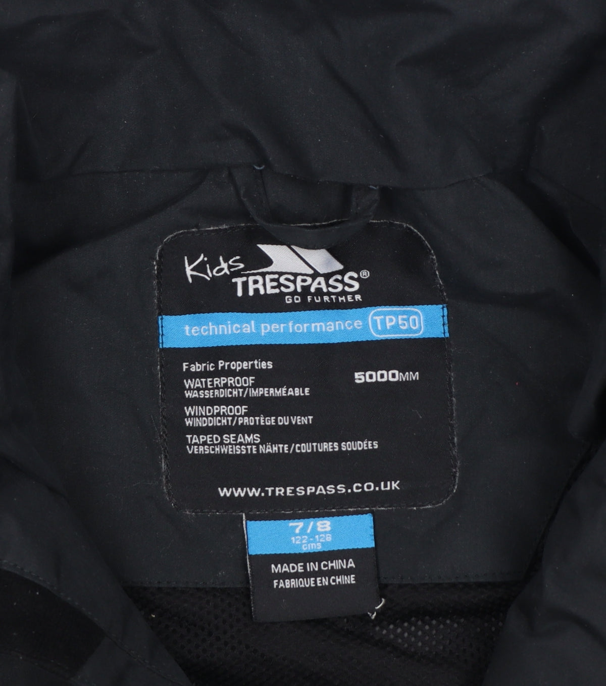 Trespass Boys Black 7-8 Years Ski Jacket Waterproof Windproof TP50
