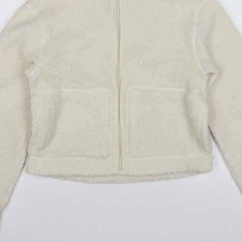 H&M Women Ivory S Teddy Fleece Full Zip Jacket Pockets