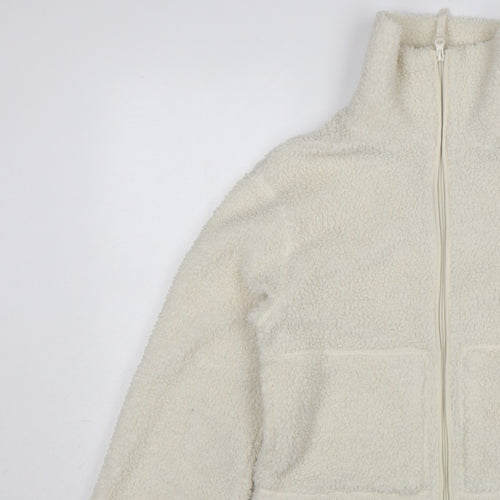 H&M Women Ivory S Teddy Fleece Full Zip Jacket Pockets