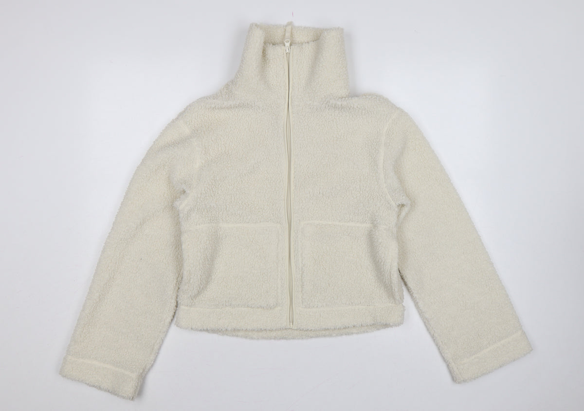 H&M Women Ivory S Teddy Fleece Full Zip Jacket Pockets