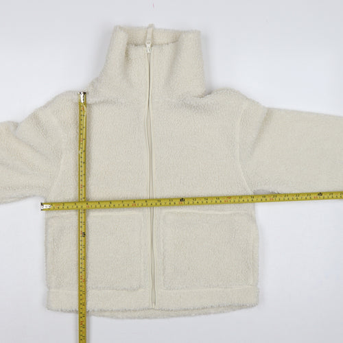 H&M Women Ivory S Teddy Fleece Full Zip Jacket Pockets