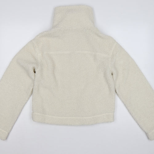 H&M Women Ivory S Teddy Fleece Full Zip Jacket Pockets