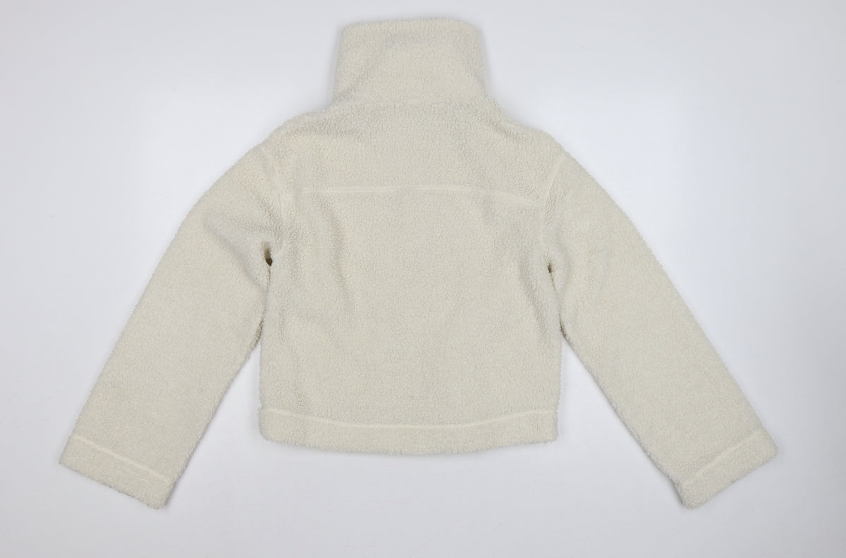 H&M Women Ivory S Teddy Fleece Full Zip Jacket Pockets