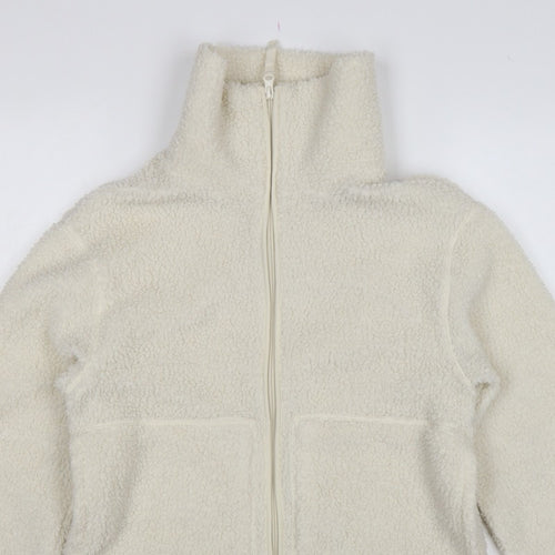 H&M Women Ivory S Teddy Fleece Full Zip Jacket Pockets