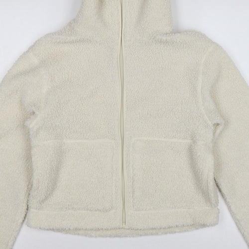 H&M Women Ivory S Teddy Fleece Full Zip Jacket Pockets