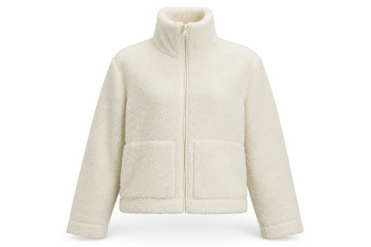 H&M Women Ivory S Teddy Fleece Full Zip Jacket Pockets