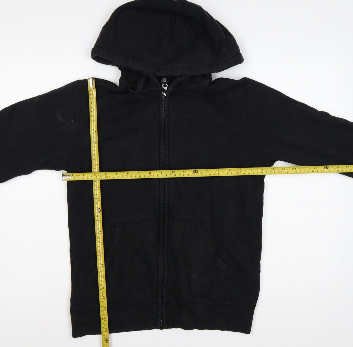 Uniqlo Men Black M Full Zip Cotton Hoodie Hooded Pockets