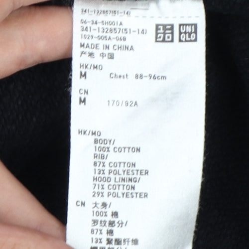 Uniqlo Men Black M Full Zip Cotton Hoodie Hooded Pockets