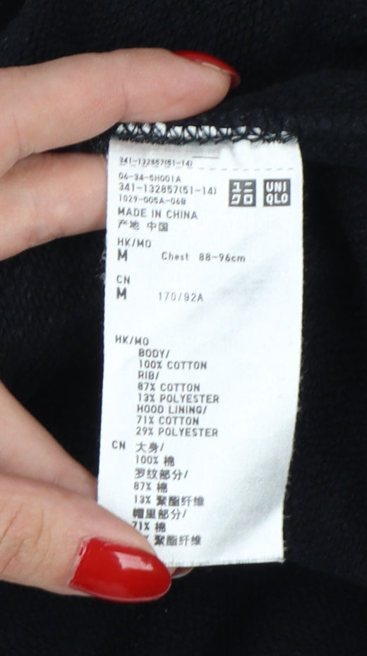 Uniqlo Men Black M Full Zip Cotton Hoodie Hooded Pockets