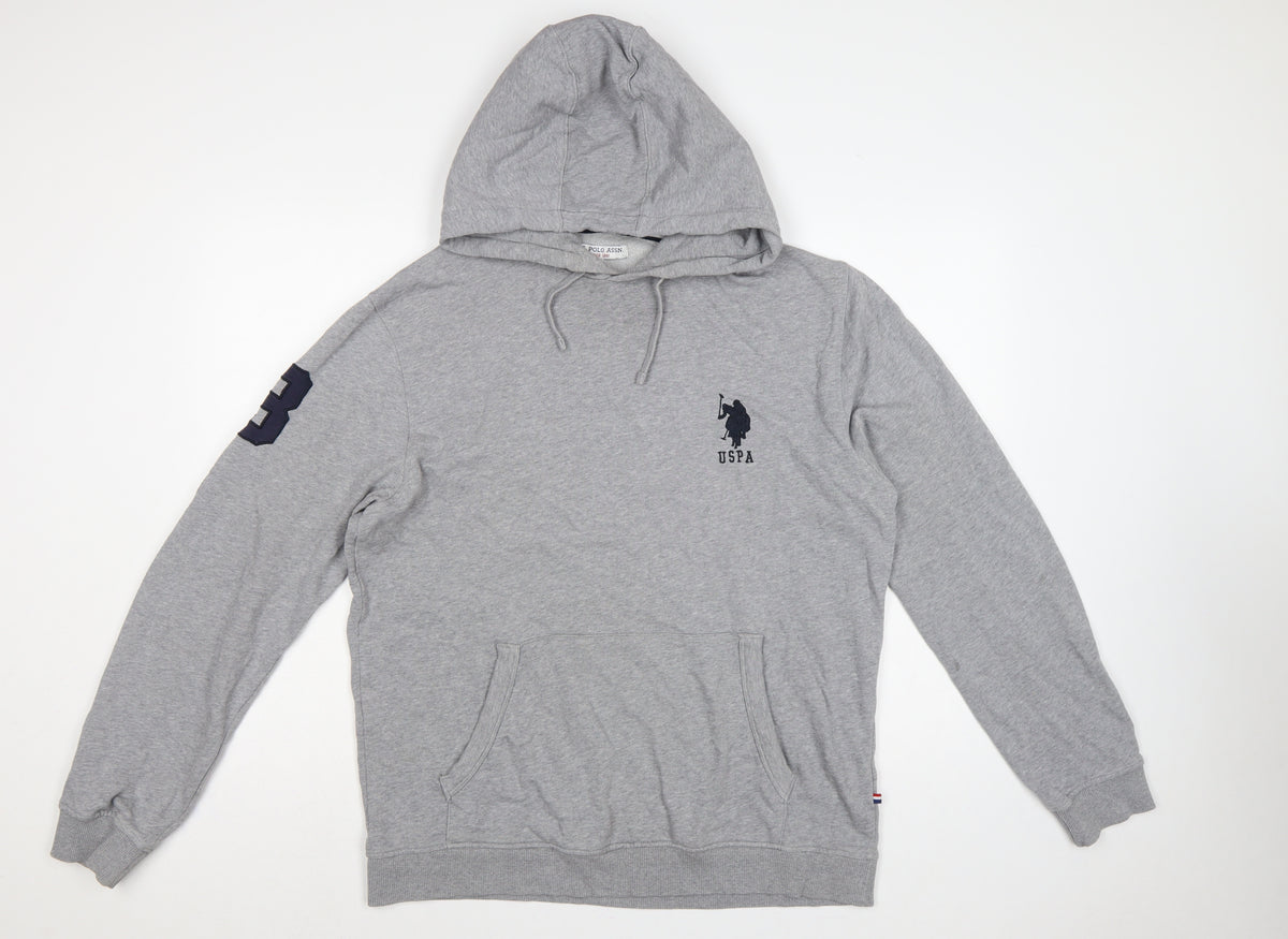 U.S. Polo Assn. Men’s Grey L Pullover Hoodie Embroidered Logo