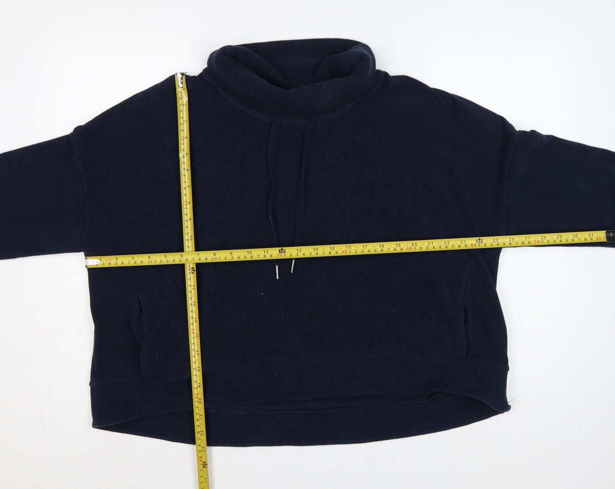 Close-up detail of Sweaty Betty Women’s Navy Blue XL Pullover High Neck Sweatshirt