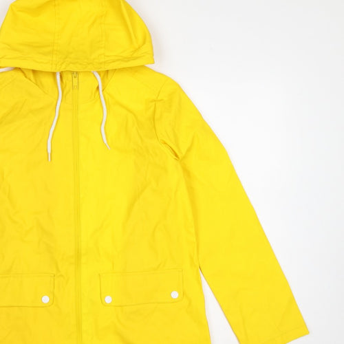 Boohoo Women Yellow Hooded Fishtail Rain Jacket UK 8 Zip