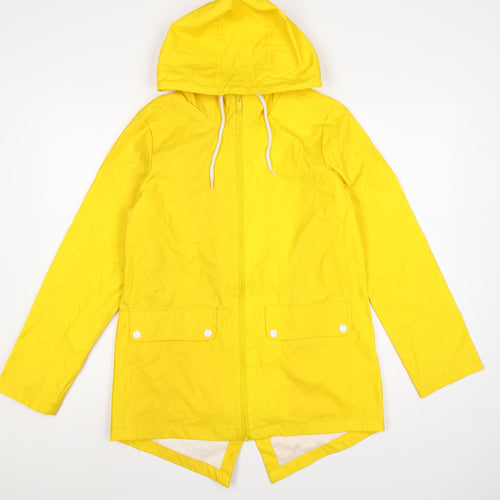 Boohoo Women Yellow Hooded Fishtail Rain Jacket UK 8 Zip