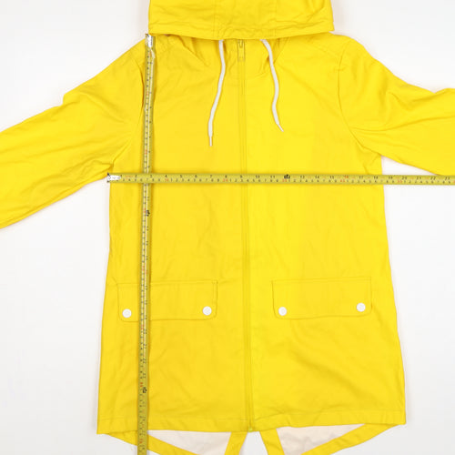 Boohoo Women Yellow Hooded Fishtail Rain Jacket UK 8 Zip