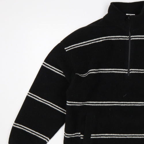 Polar Men's Black Small 1/4 Zip Striped Fleece Sweatshirt Logo