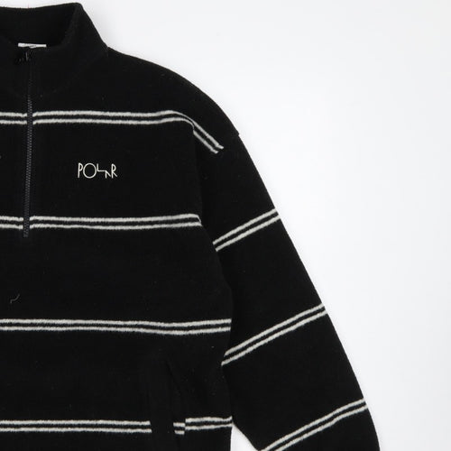 Polar Men's Black Small 1/4 Zip Striped Fleece Sweatshirt Logo
