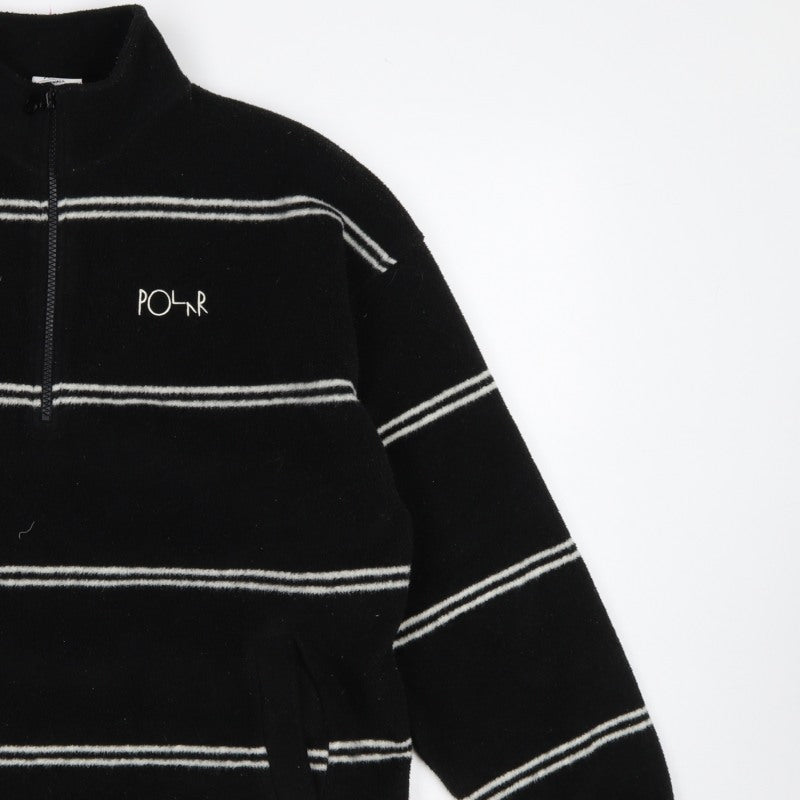 Polar Men's Black Small 1/4 Zip Striped Fleece Sweatshirt Logo