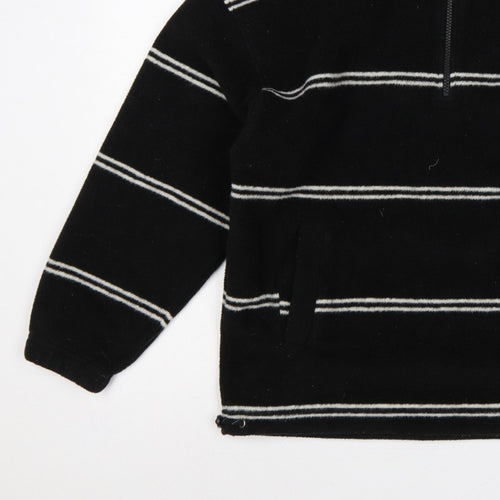 Polar Men's Black Small 1/4 Zip Striped Fleece Sweatshirt Logo