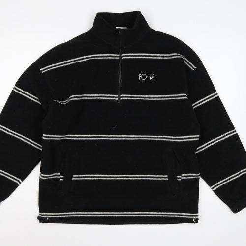 Polar Men's Black Small 1/4 Zip Striped Fleece Sweatshirt Logo