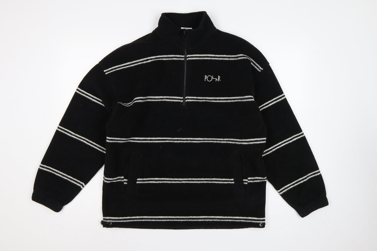 Polar Men's Black Small 1/4 Zip Striped Fleece Sweatshirt Logo
