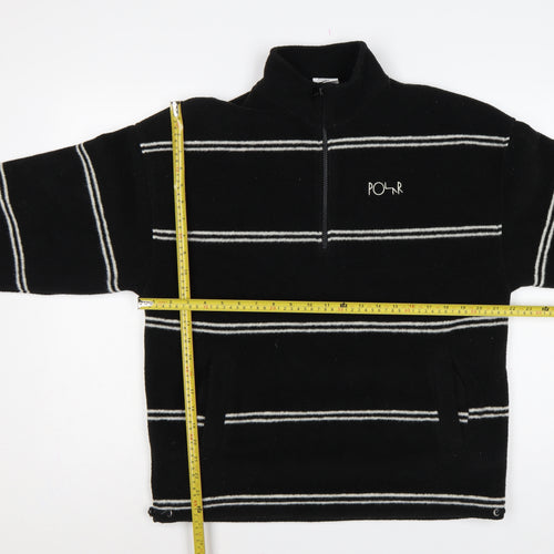 Polar Men's Black Small 1/4 Zip Striped Fleece Sweatshirt Logo