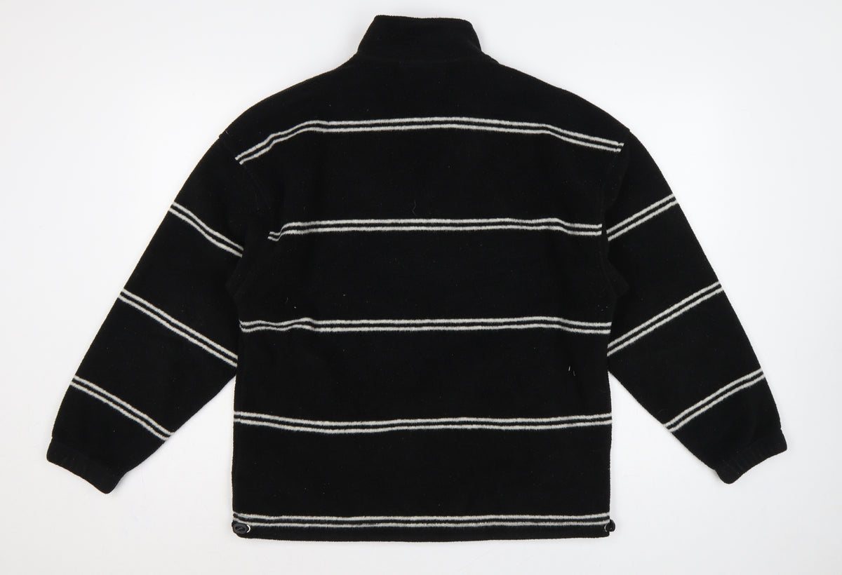 Polar Men's Black Small 1/4 Zip Striped Fleece Sweatshirt Logo