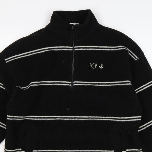 Polar Men's Black Small 1/4 Zip Striped Fleece Sweatshirt Logo
