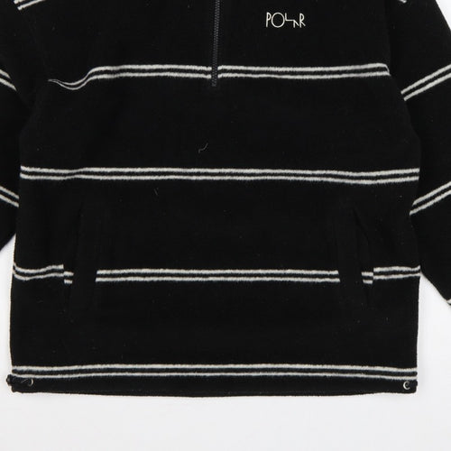 Polar Men's Black Small 1/4 Zip Striped Fleece Sweatshirt Logo