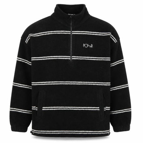 Polar Men's Black Small 1/4 Zip Striped Fleece Sweatshirt Logo