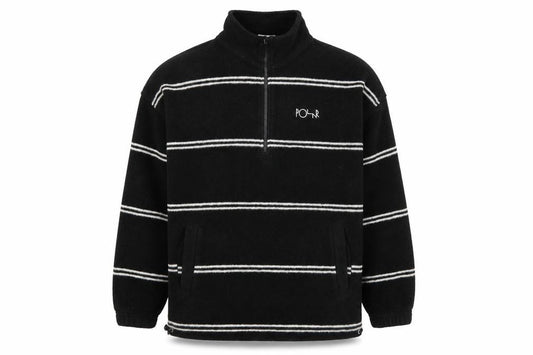 Front view of Polar Men's Black Small 1/4 Zip Striped Fleece Sweatshirt Logo