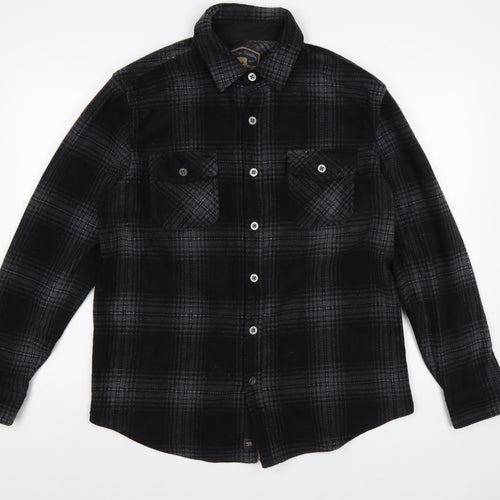 Freedom Foundry Men’s Black Grey Plaid Flannel Button-Up Shirt M