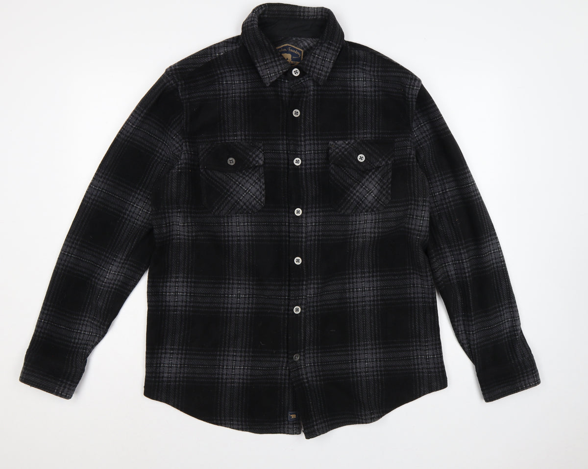 Freedom Foundry Men’s Black Grey Plaid Flannel Button-Up Shirt M