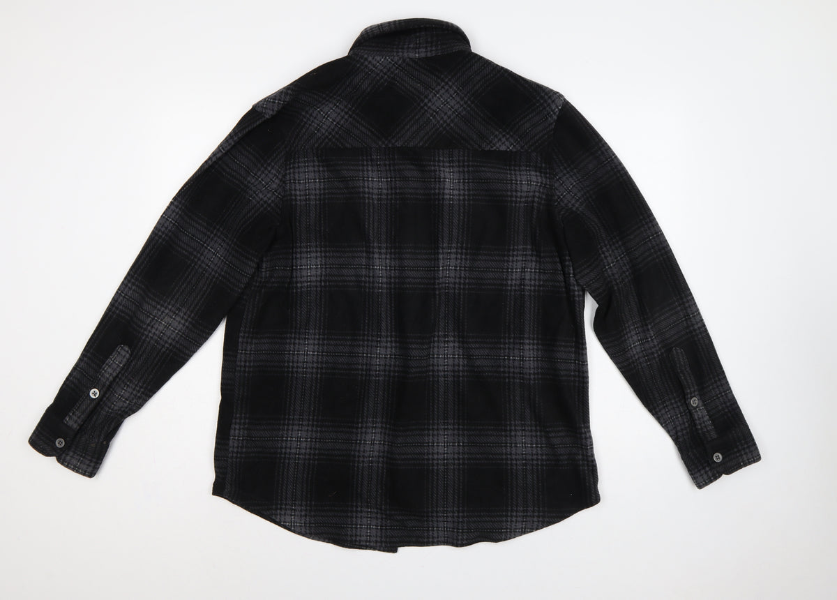 Freedom Foundry Men’s Black Grey Plaid Flannel Button-Up Shirt M