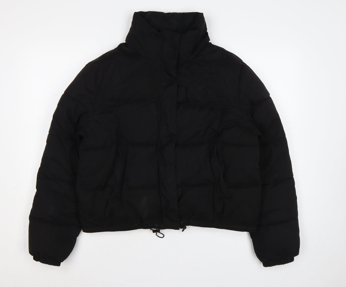 SDNY Women’s Black UK 12 Short Puffer Jacket Logo Zip Padded