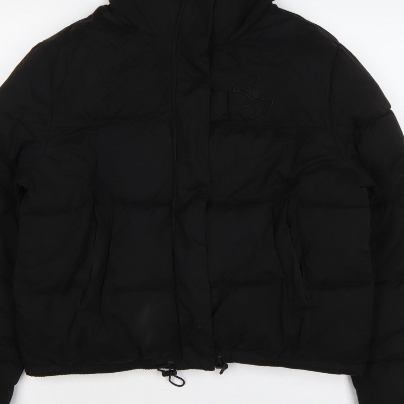 SDNY Women’s Black UK 12 Short Puffer Jacket Logo Zip Padded