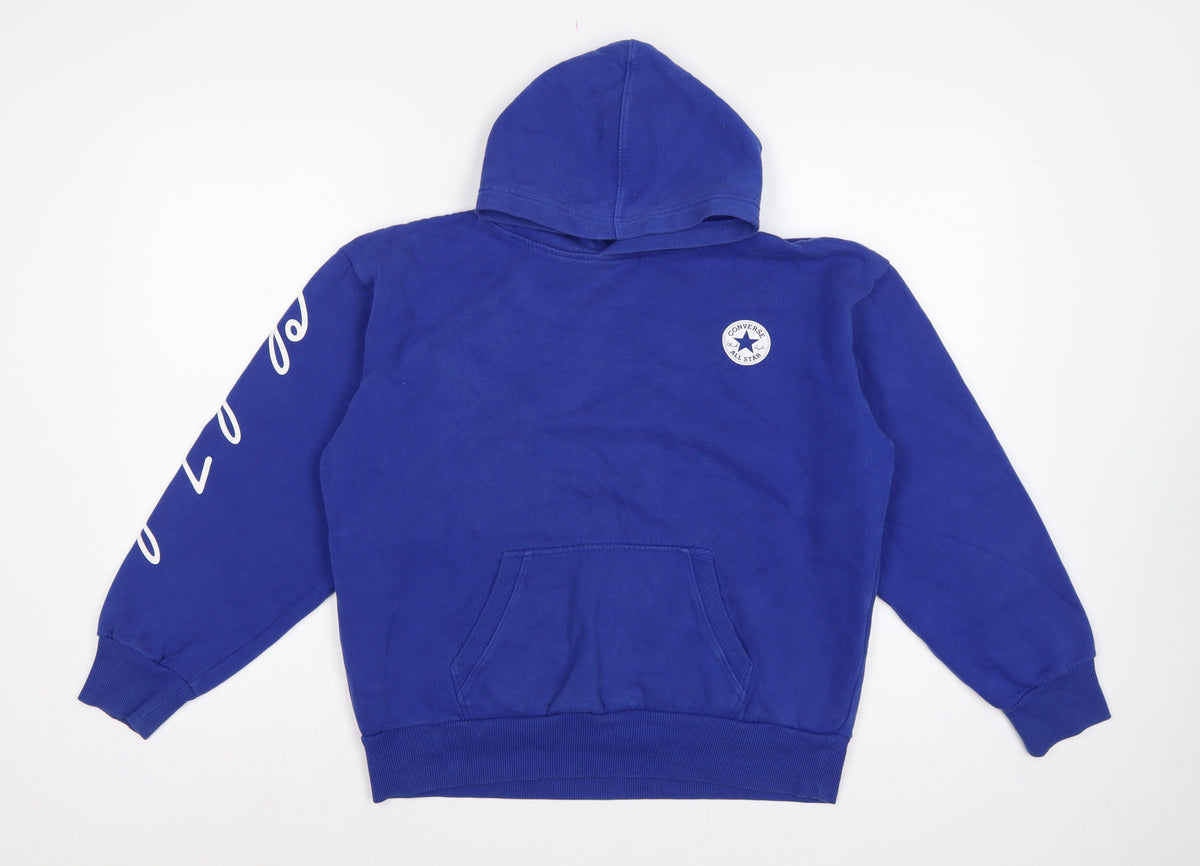 Back view of Converse boys’ blue 12-13 years pullover hoodie logo graphic print
