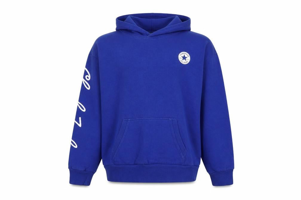 Front view of Converse boys’ blue 12-13 years pullover hoodie logo graphic print