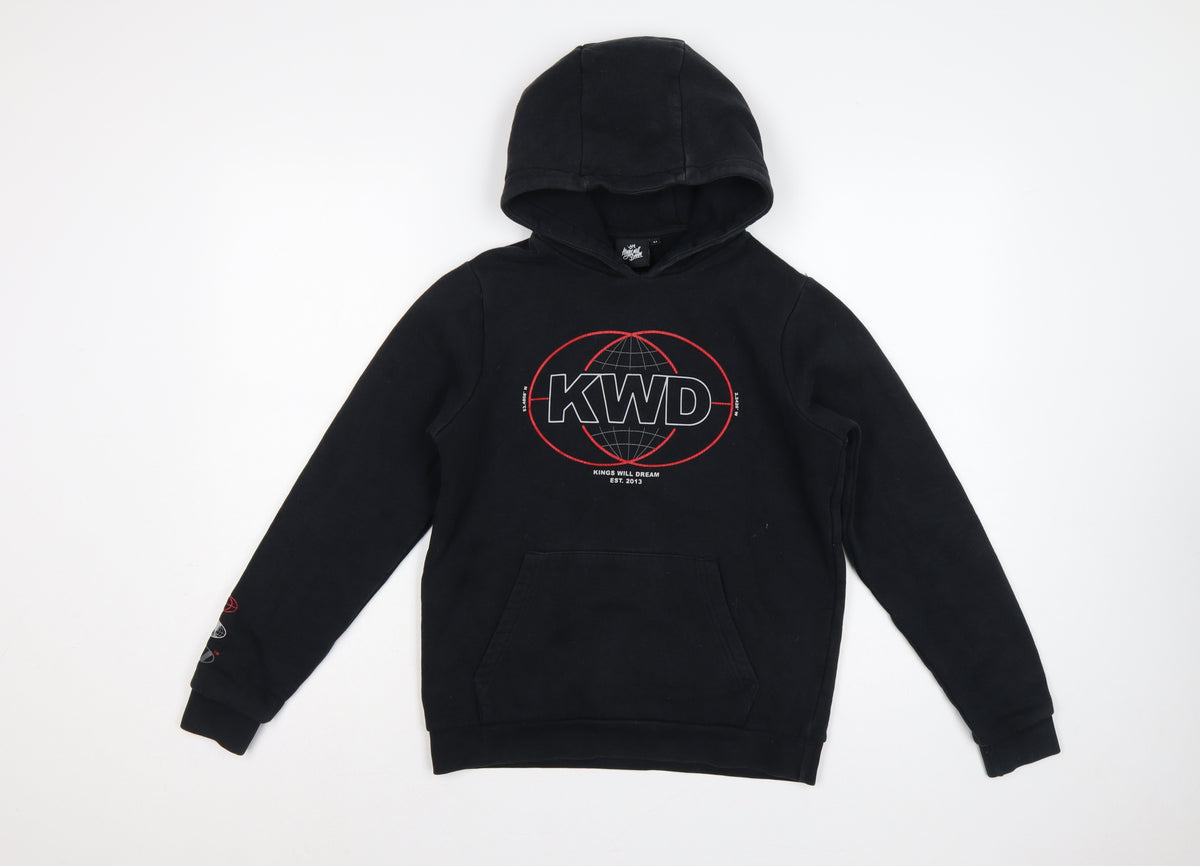 Back view of Kings Will Dream boys’ black m pullover graphic logo hoodie
