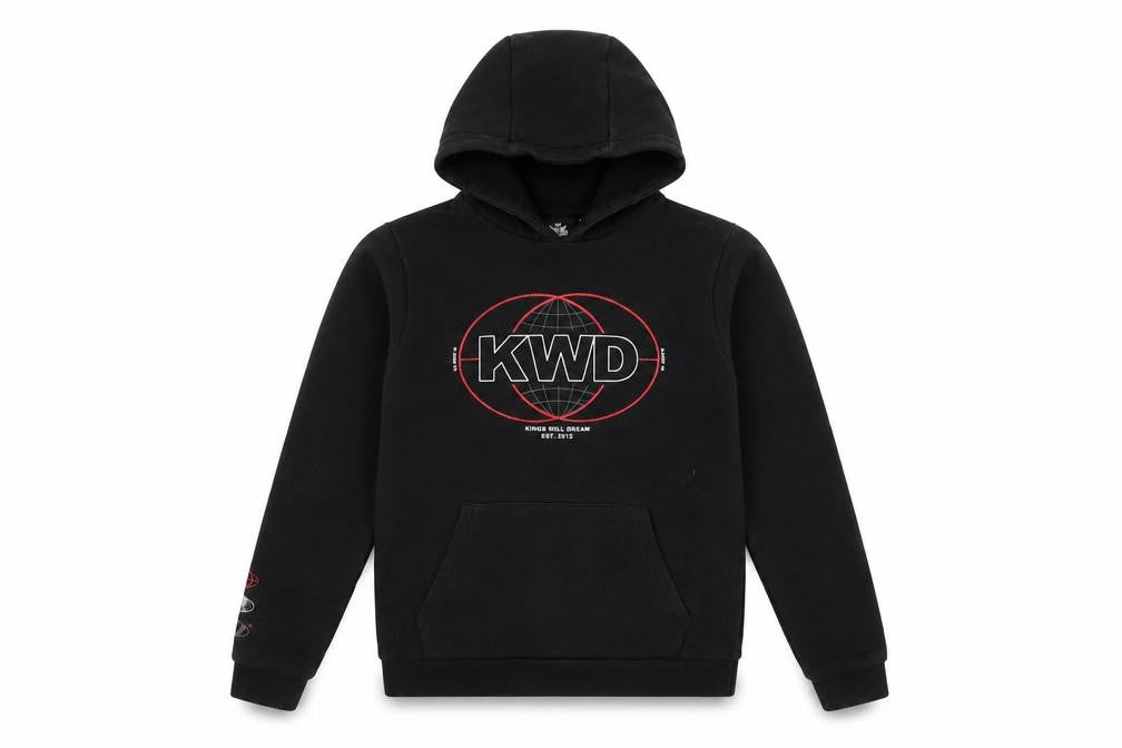 Front view of Kings Will Dream boys’ black m pullover graphic logo hoodie