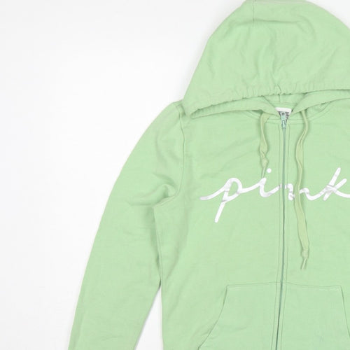 PINK Victoria's Secret Women’s Green S Full Zip Logo Hoodie
