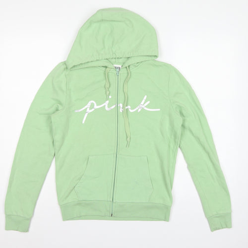 PINK Victoria's Secret Women’s Green S Full Zip Logo Hoodie