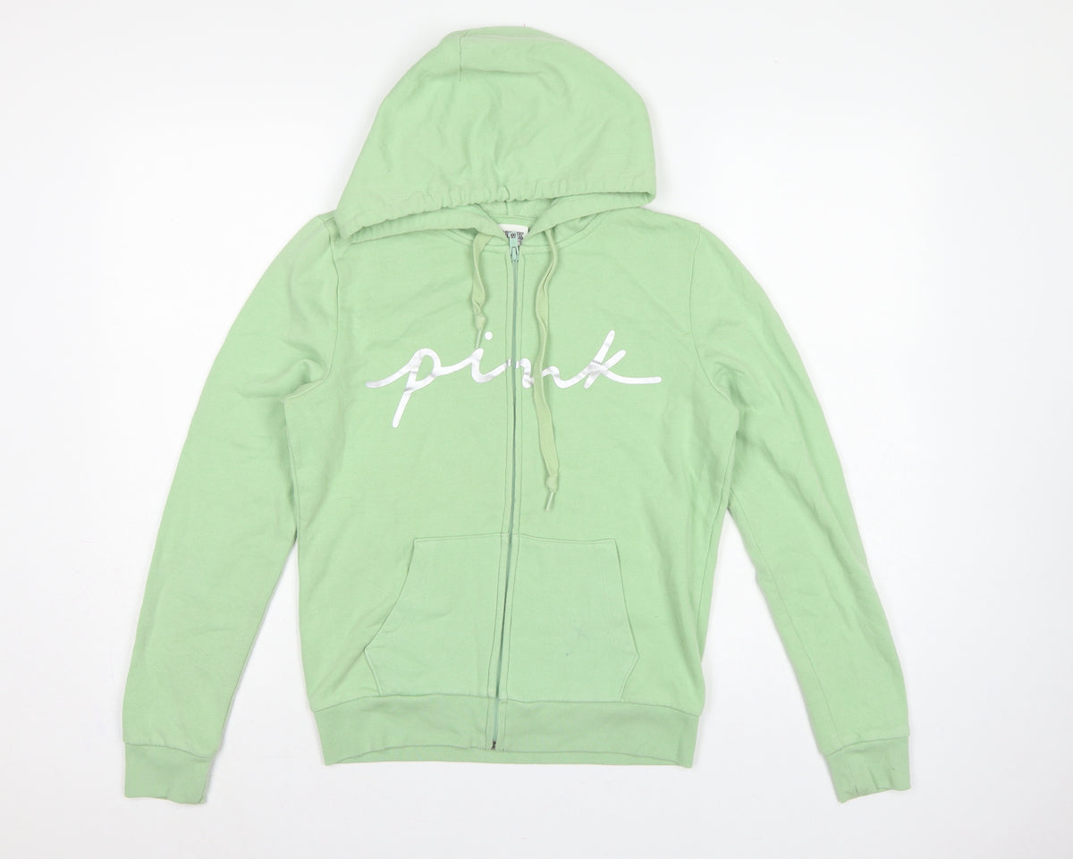 PINK Victoria's Secret Women’s Green S Full Zip Logo Hoodie