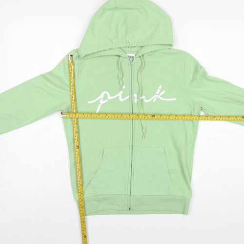 PINK Victoria's Secret Women’s Green S Full Zip Logo Hoodie