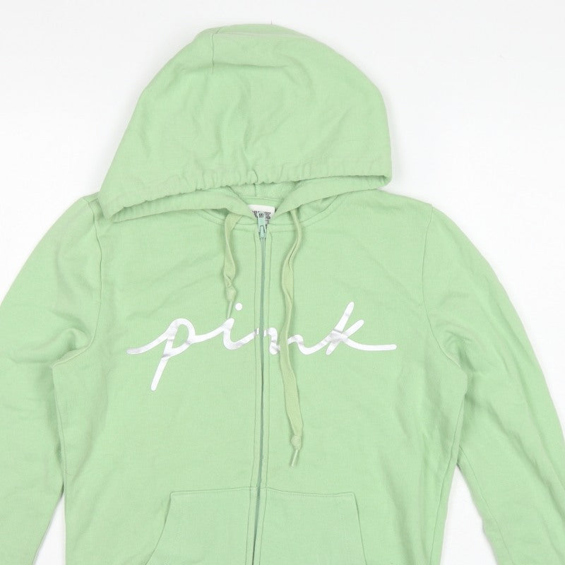 PINK Victoria's Secret Women’s Green S Full Zip Logo Hoodie