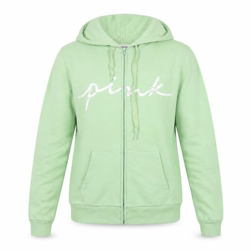 PINK Victoria's Secret Women’s Green S Full Zip Logo Hoodie